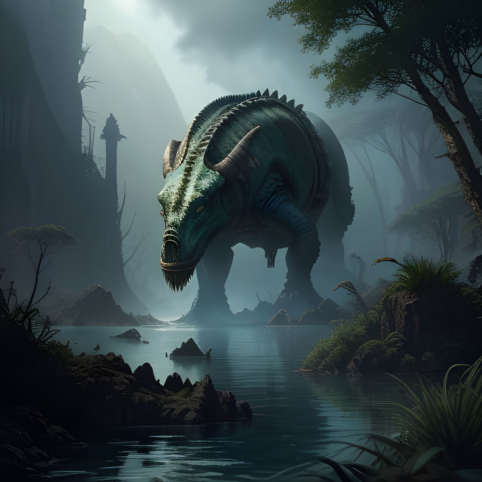 Epic Fantasy Scene with Barinasuchus and Archelon in Dreamli...