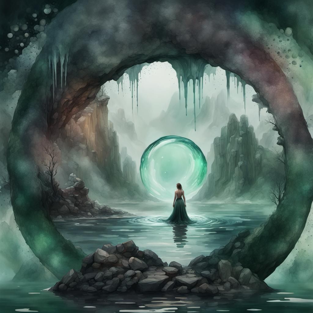 Abstract Watercolor Woman in Green and Grey