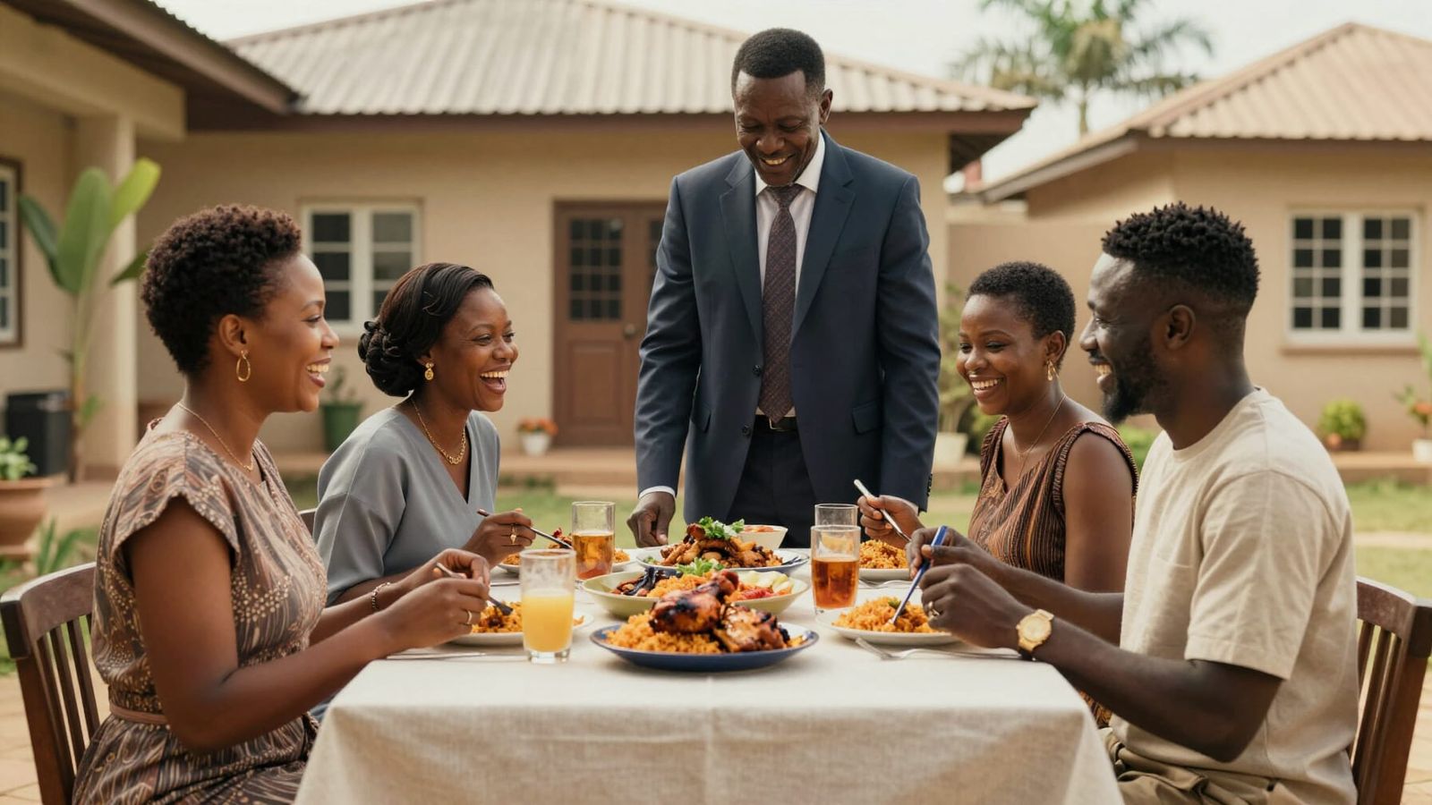 Family Meal in Modest Abuja Home: Cinematic Realism