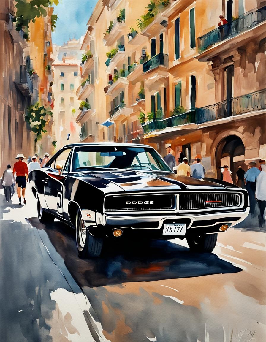 1970 Dodge Charger in Monaco: Impressionist Gouache Style