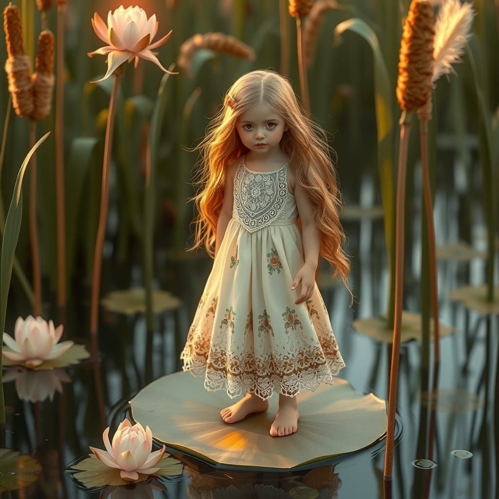 Girl on Lily Pad: Art Nouveau and Pre-Raphaelite Dream