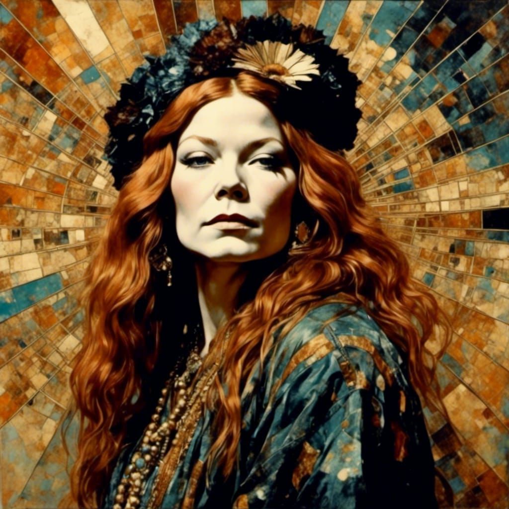 Janis Joplin Psychedelic Portrait in Collage Style