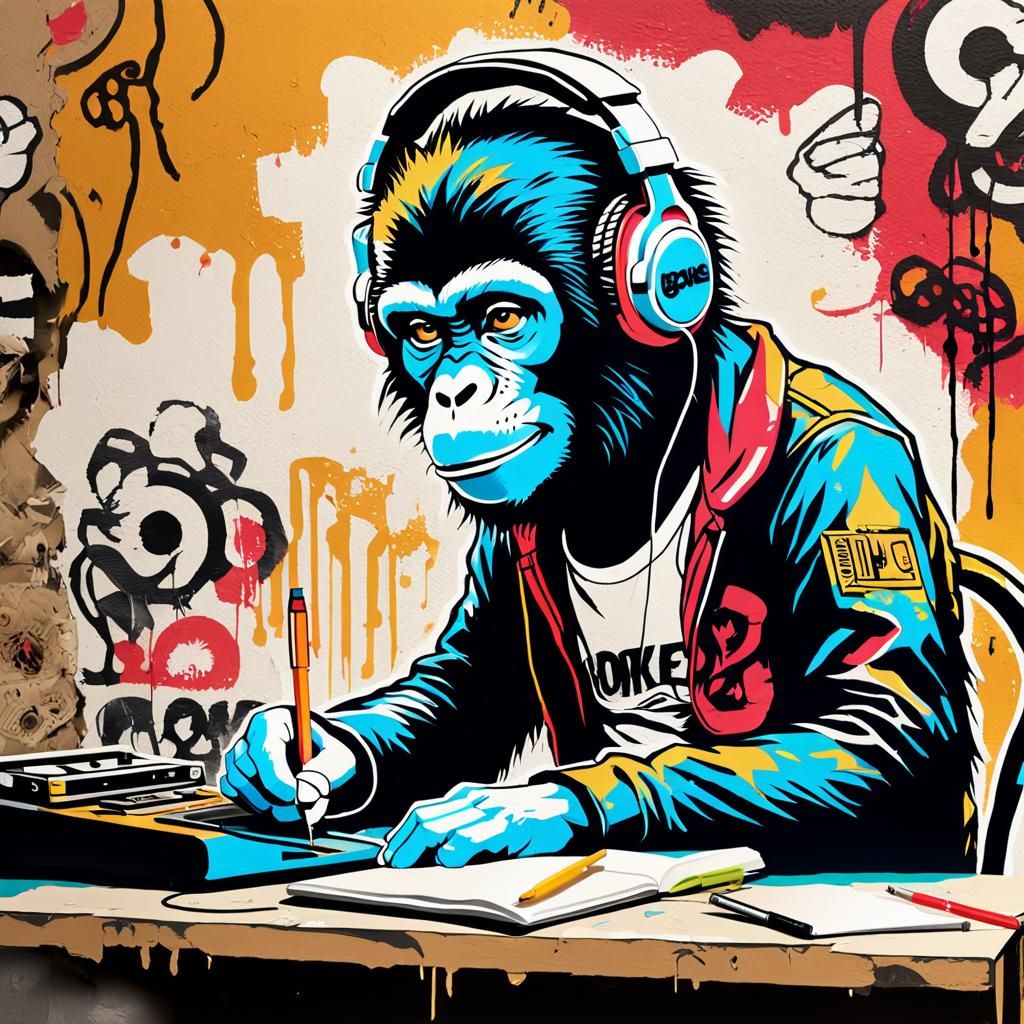 Punk Rock Monkey Portrait in Graffiti Art Style