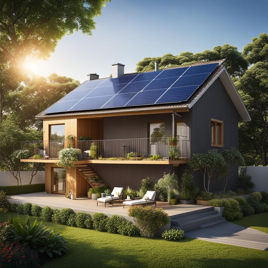 House with Solar Panels and People on Porch
