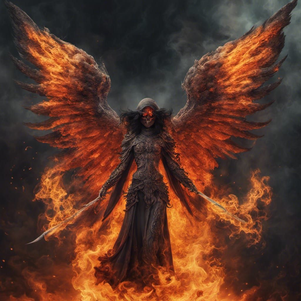 Angel of Death with Flaming Wings in Detailed Matte Painting