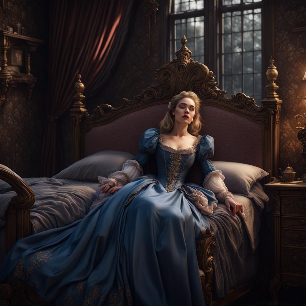 Sleeping Beauty in Victorian Dress: Hyperrealistic Matte Pai...