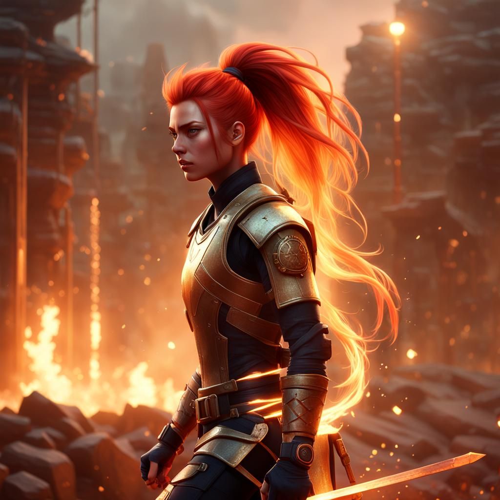 Fiery Redhead RPG Character in Golden Hour Light