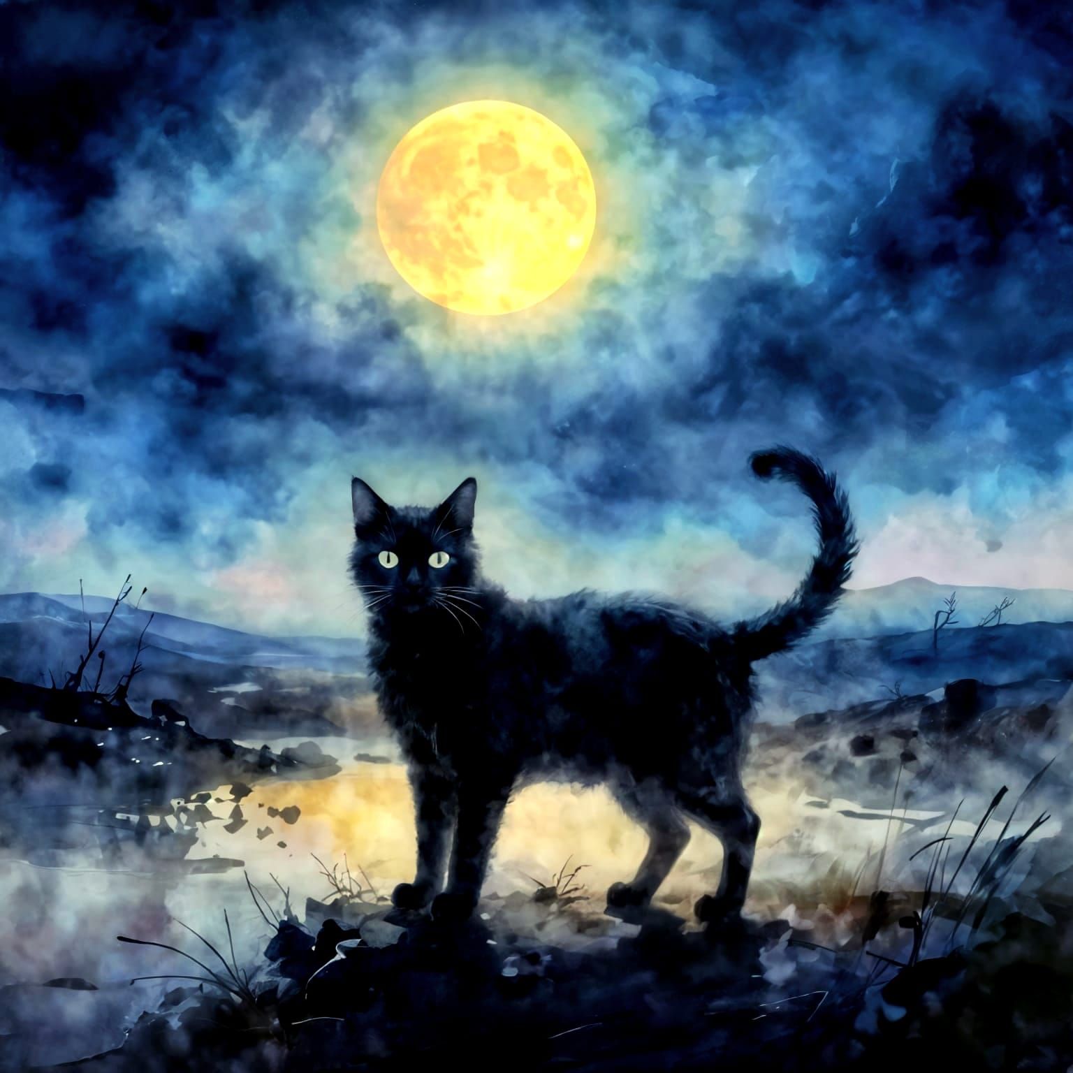 Spectral Cat in Ethereal Moonlight Mist