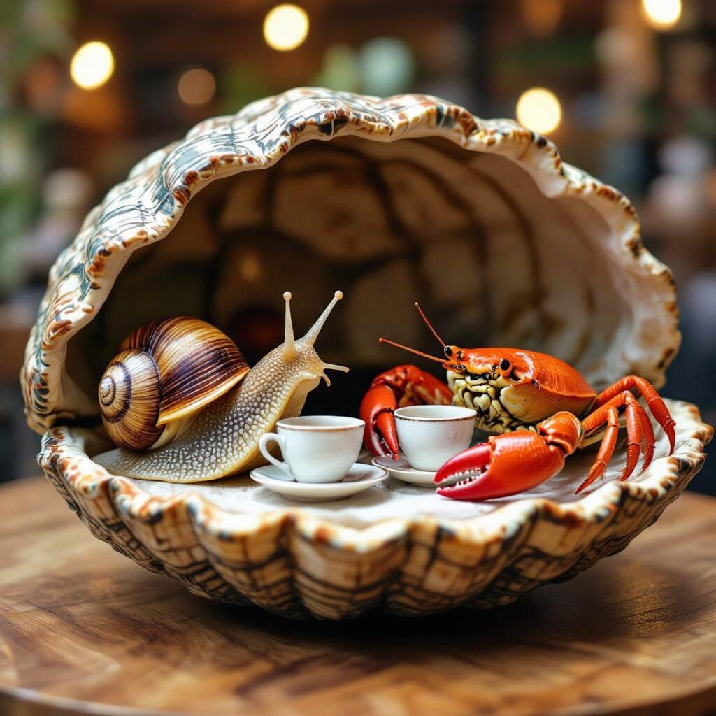 Snail and Crab Tea Party in Lobster Cafe