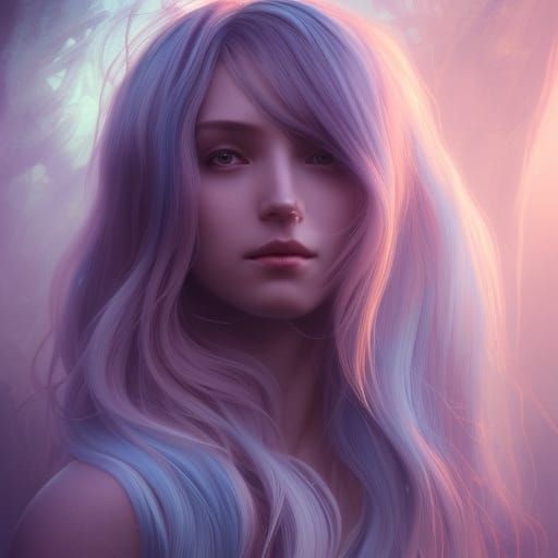 Blue-Haired Goddess in Art Nouveau Style