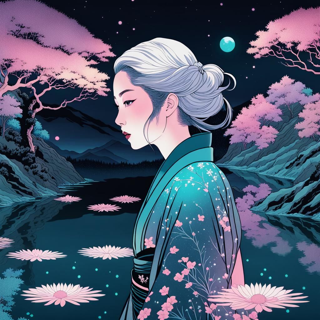 Dreamcore Fae Woman in Ukiyo-e Style