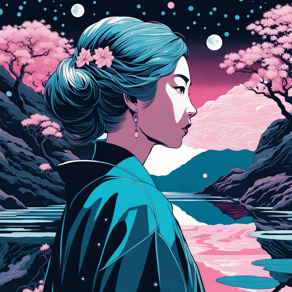 Ethereal Fae Woman in Ukiyo-e Dreamscape