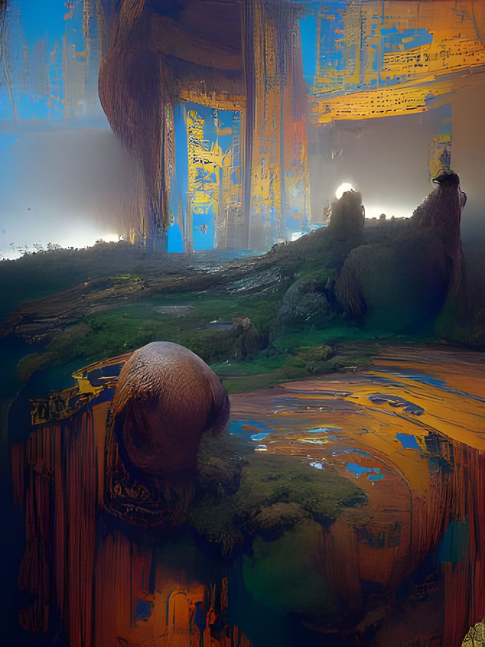 Dramatic Figure in Beksiński-Klimt Digital Art