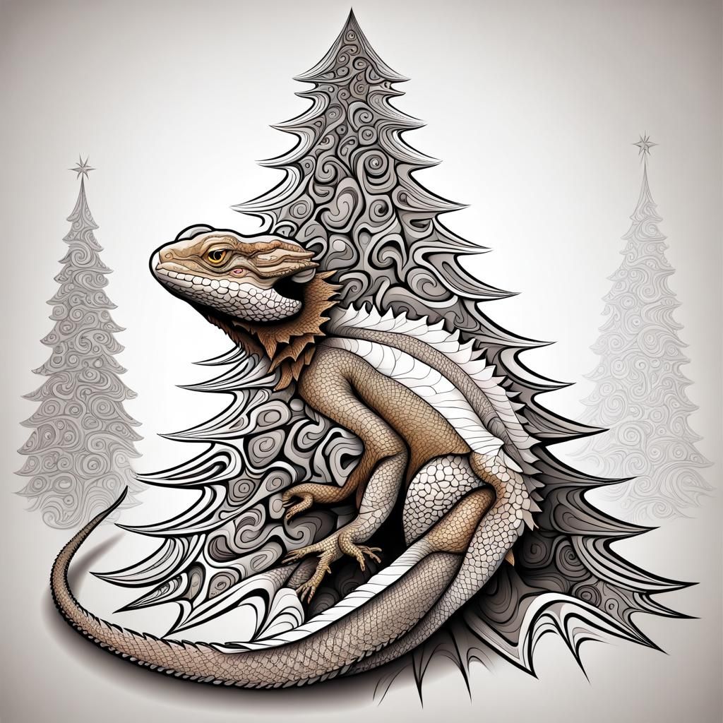 Bearded Dragon with Christmas Tree in Fractal Art