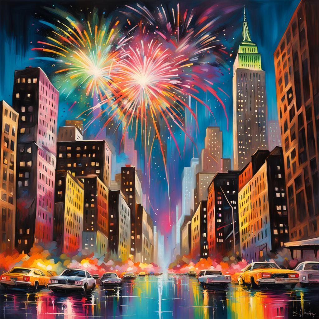 New Year's Eve Fireworks in New York: Graffiti Art