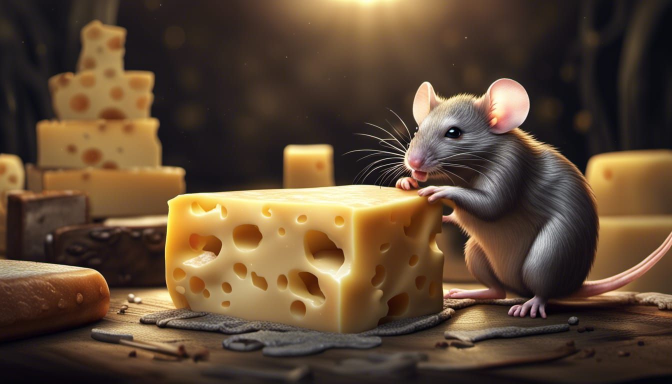 Cute Mouse Feast: Dark Fantasy Cheese Art