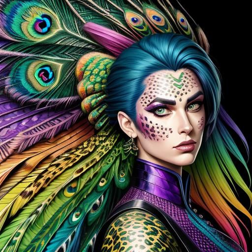 Colorful Dragon Scale Woman: Comic Book Art