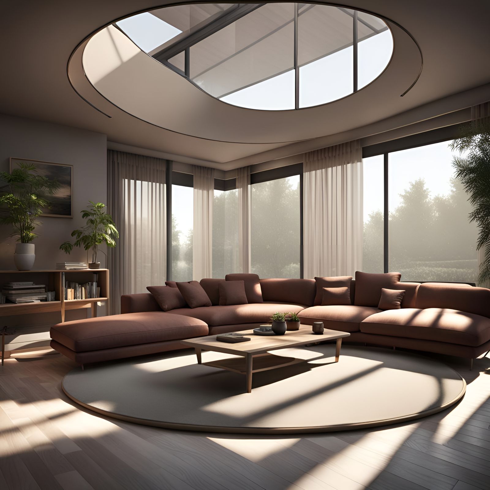 Modern Living Room with Balcony in 3D