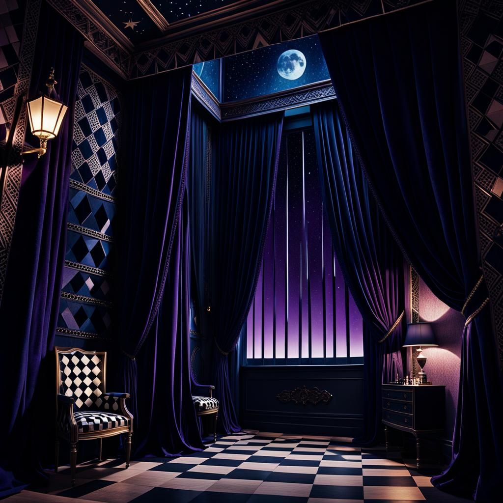 Geometric Velvet Curtain in German Expressionism Style