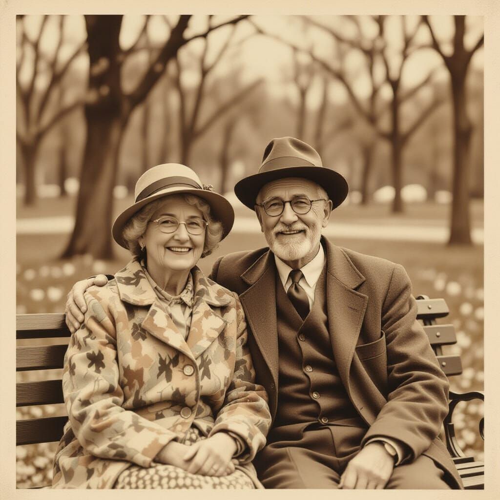 1920s Sepia Polaroid of Elderly People in Park