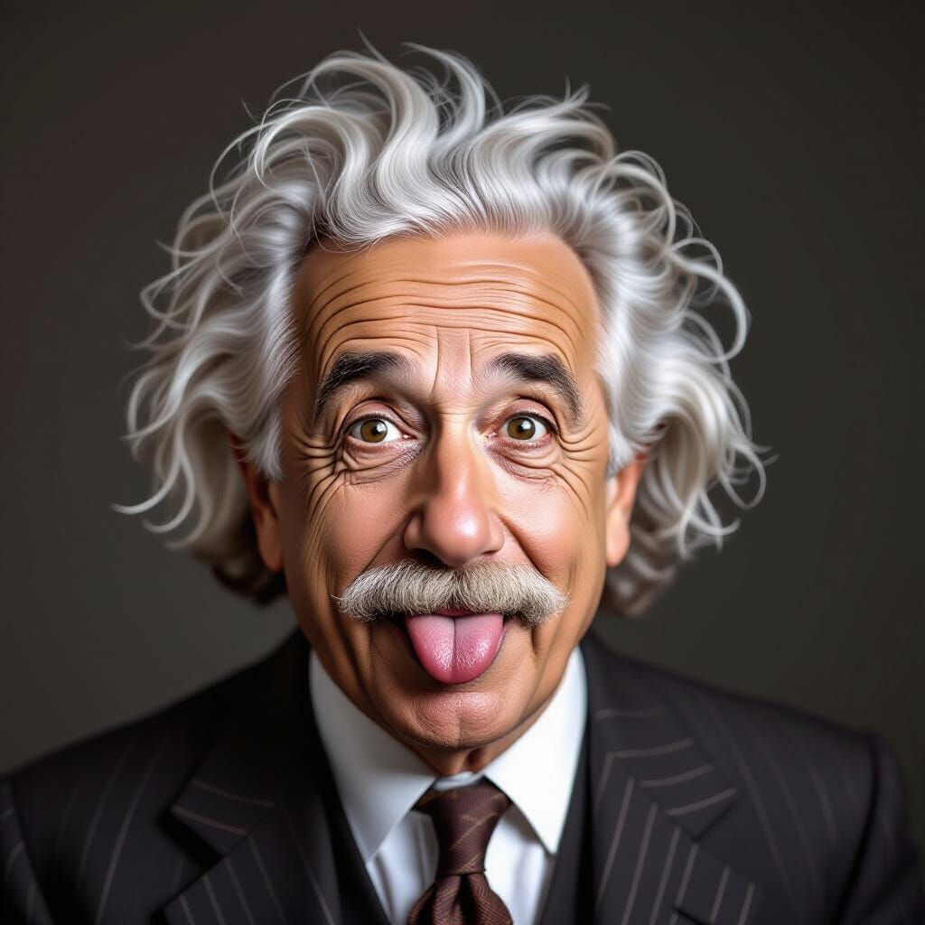 Playful Einstein Portrait in Photorealistic Style