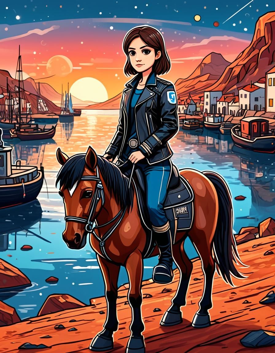 Chibi Clara Oswald Centaur in Cyberpunk Mars Sunset