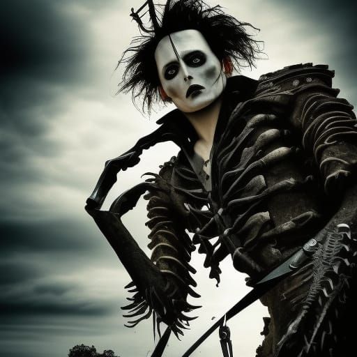 Edward Scissorhands in a Castle: Hyperrealistic Detail