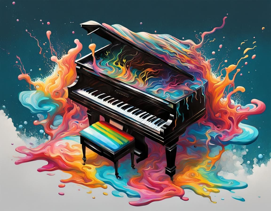 Grand Piano Adrift: Graffiti Splash Art