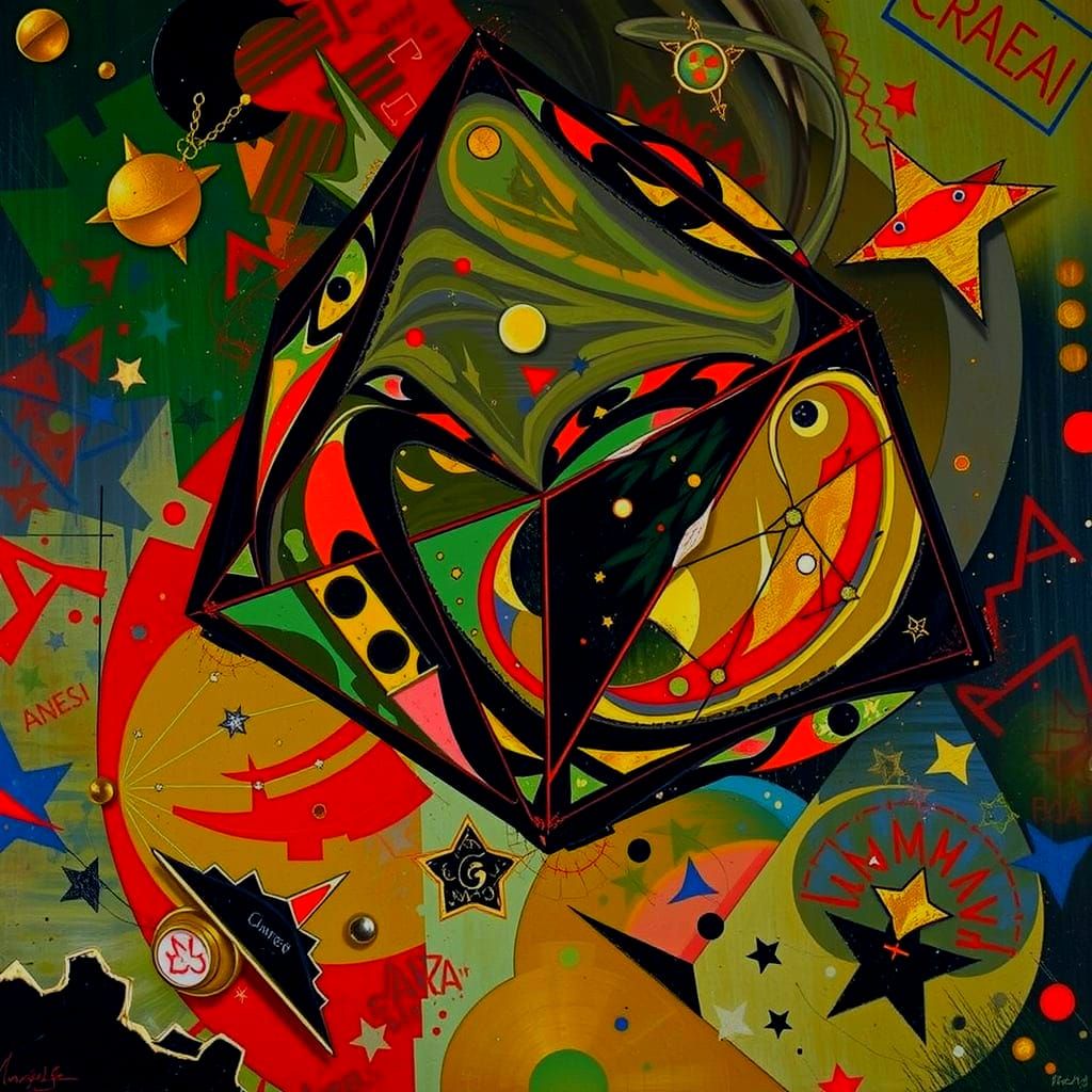 Psychedelic Dodecahedron Abstract Art in Triadic Colors