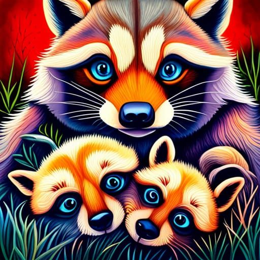 Giant Raccoon Portrait in Stuckism Outsider Art Style