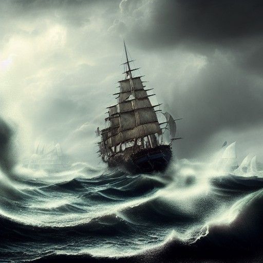 Flying Dutchman Sails Stormy Seas: Digital Matte Painting