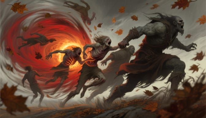 Dark Fantasy Autumn Wind Pulls Figures Away