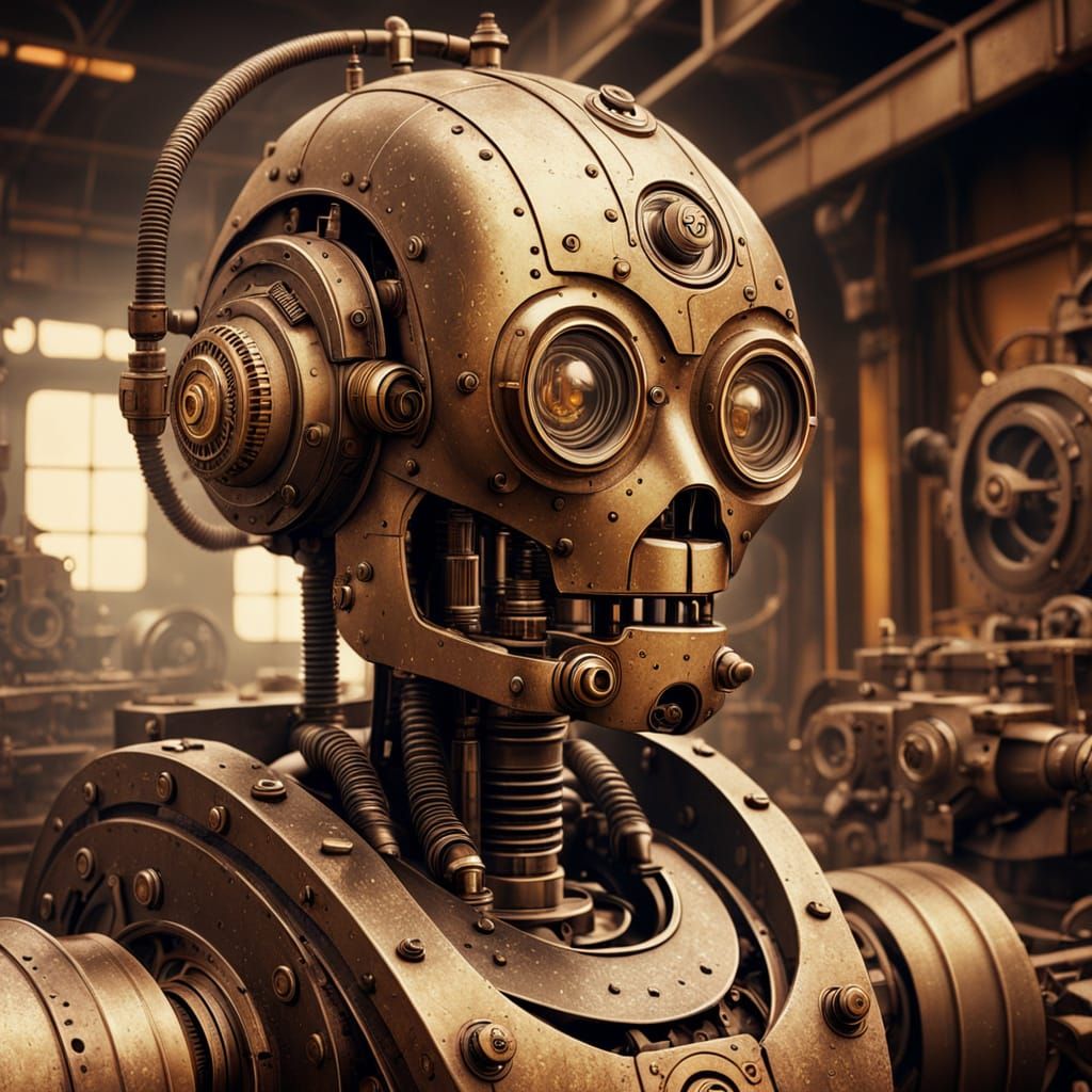 Steampunk Robot in Dusty Workshop