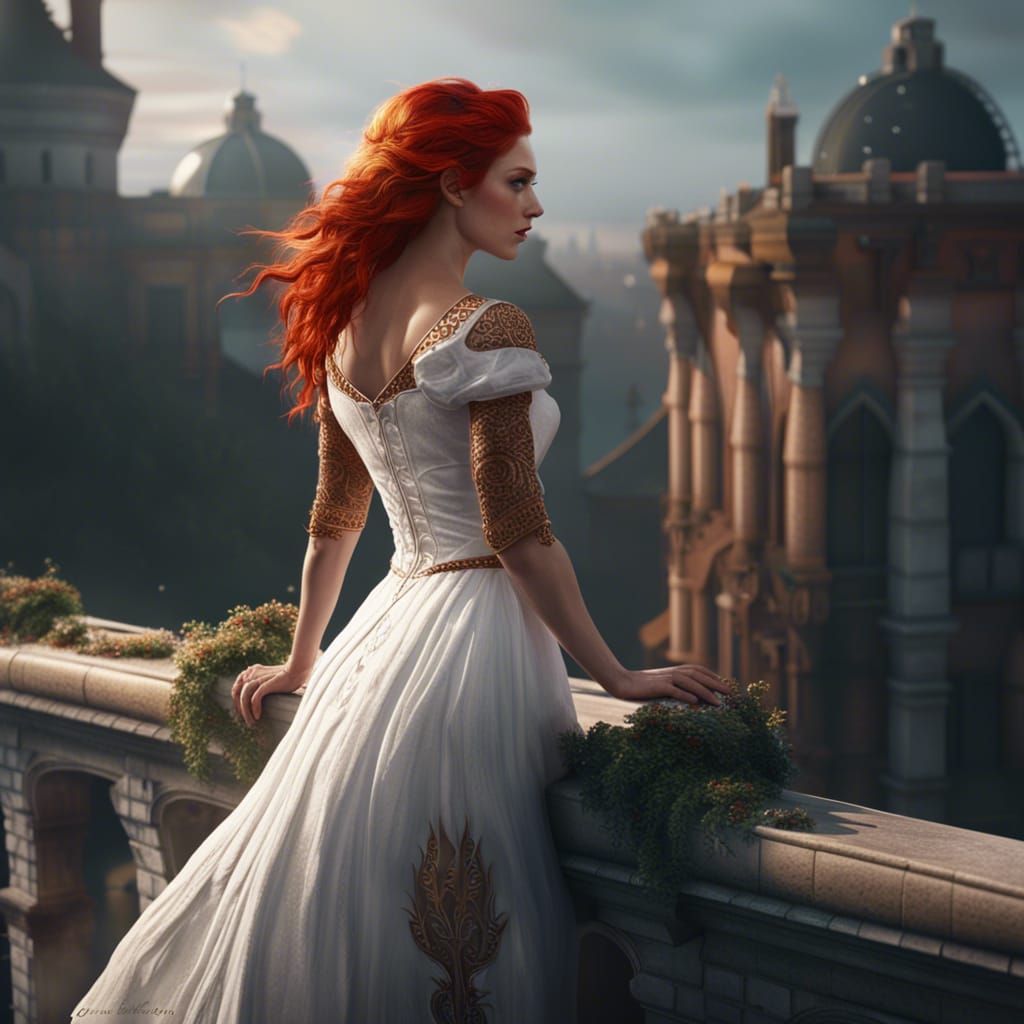 Redhead in White Dress: Fantasy Concept Art