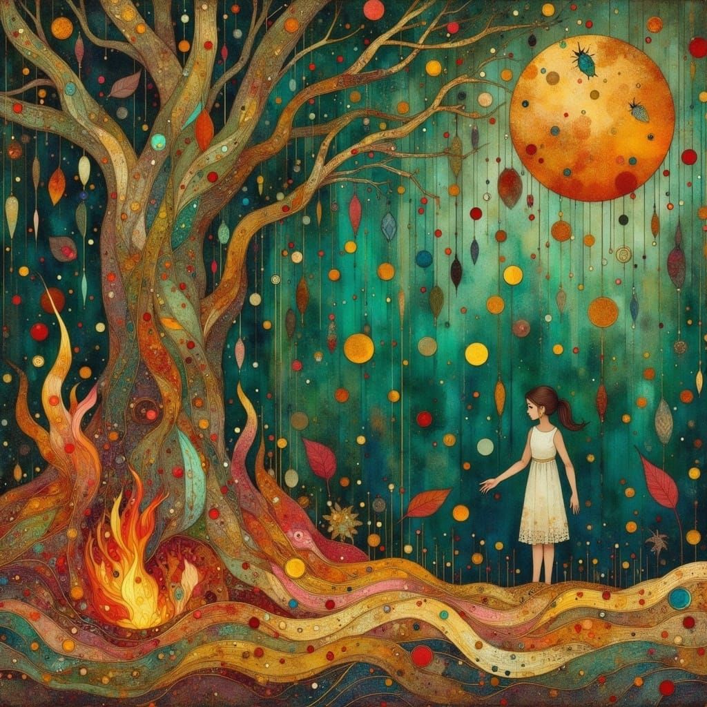 Fiery Encounter in Enchanting Forest Clearing