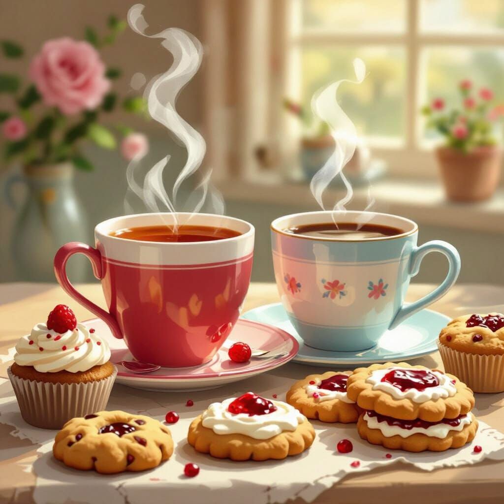 Charming Cartoon Cafe Treats in Vibrant Colors