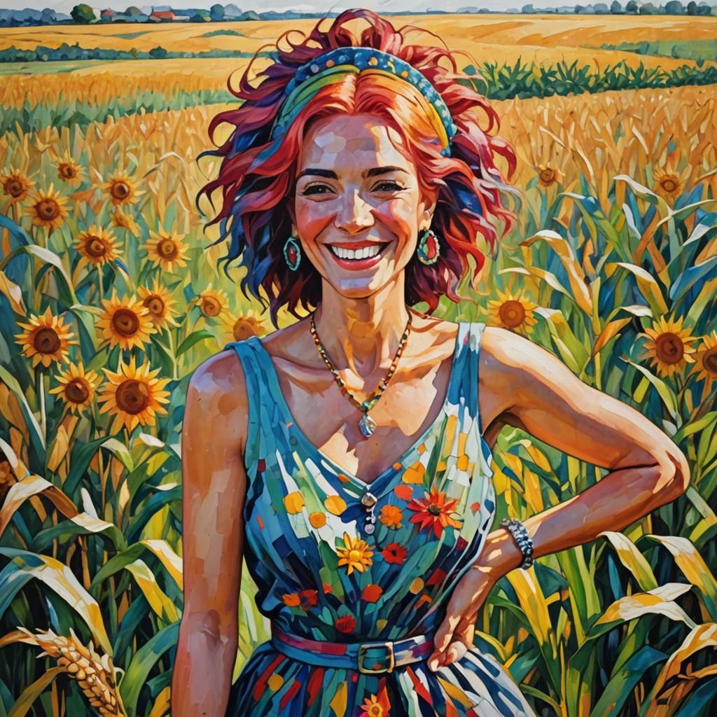 Cornfield Beauty in Neo-Impressionist Style