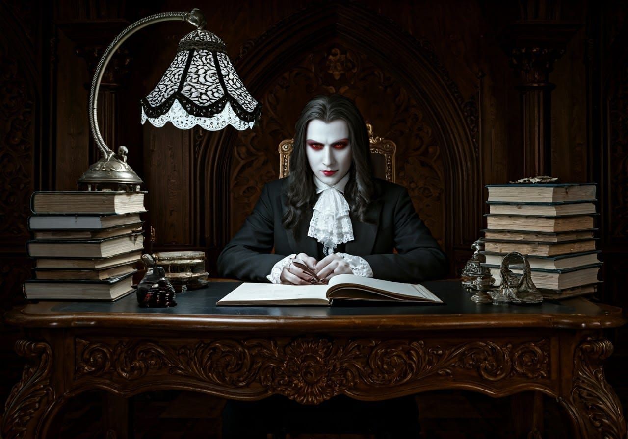 Baroque Vampire Lord in Eerie Photo-Negative Light