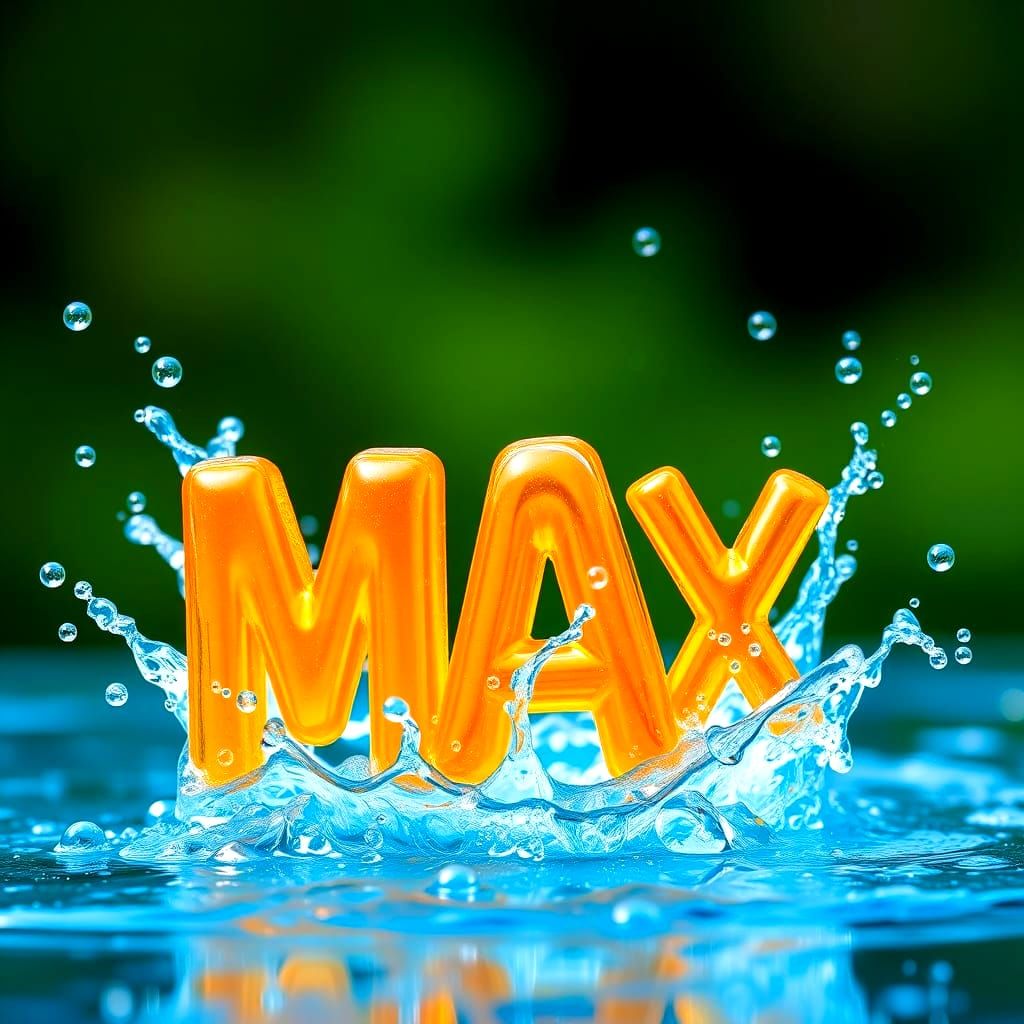 MAX: Sparkling Blue Bubble Water Letters