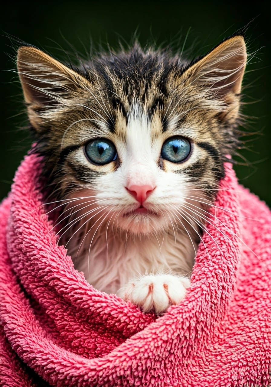 Drenched Kitten Finds Comfort in Warmth and Love