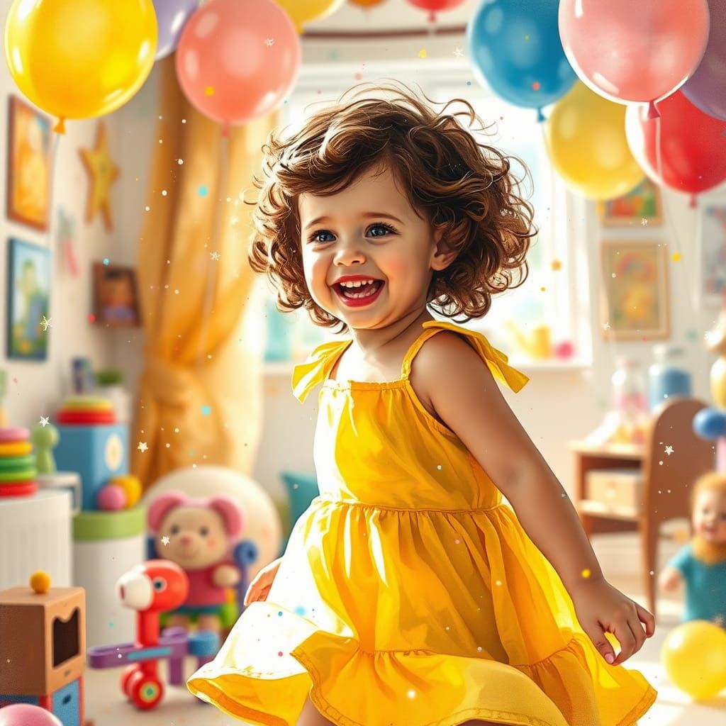 Girl in Glitter Whirlwind: Impressionistic Whimsy