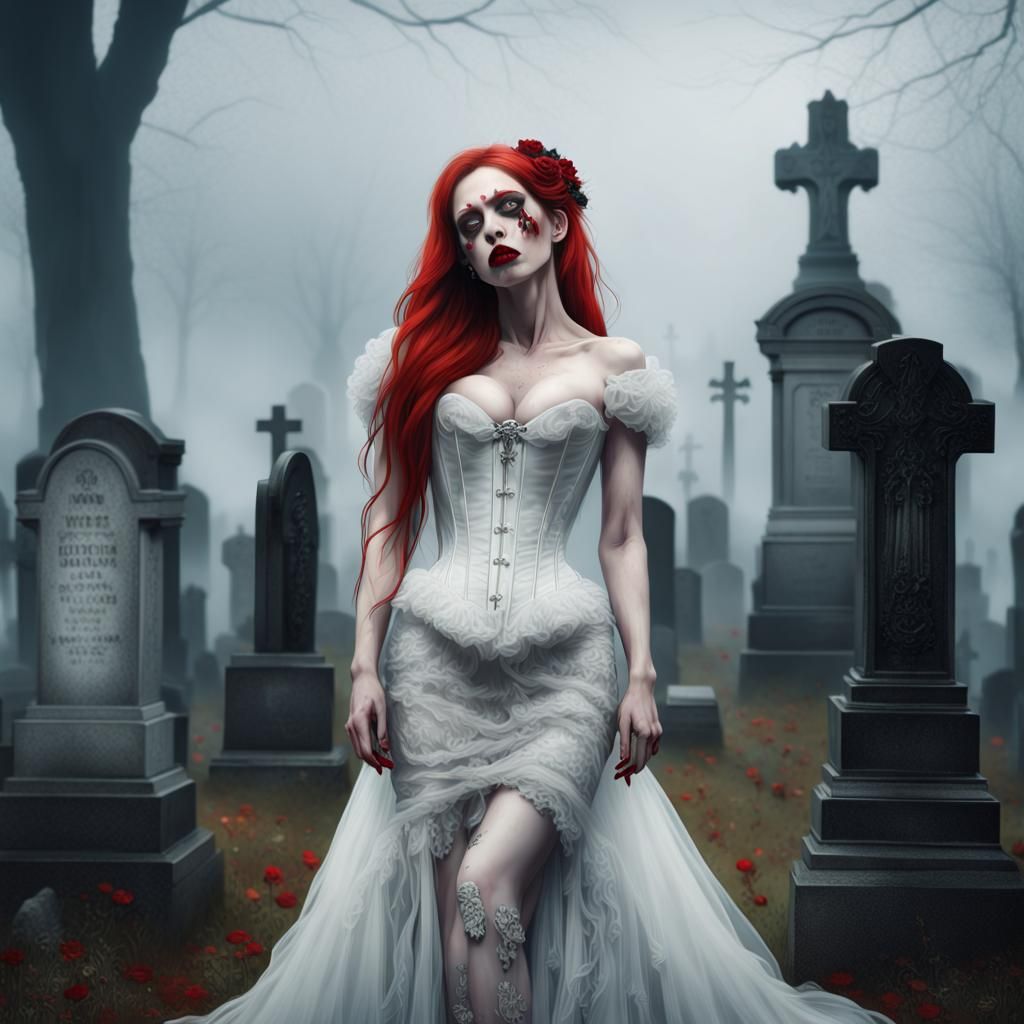 Crying Bride in Cemetery: Hyperrealistic Splash Art