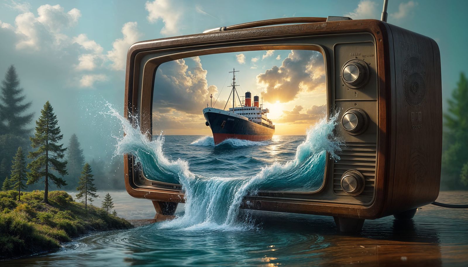 Surreal Seascape Radio with Ship Emerging