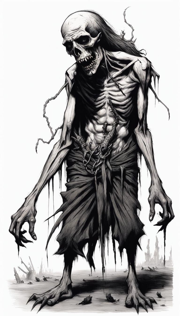 Haunting Zombie Apocalypse Fine Art Charcoal Illustration
