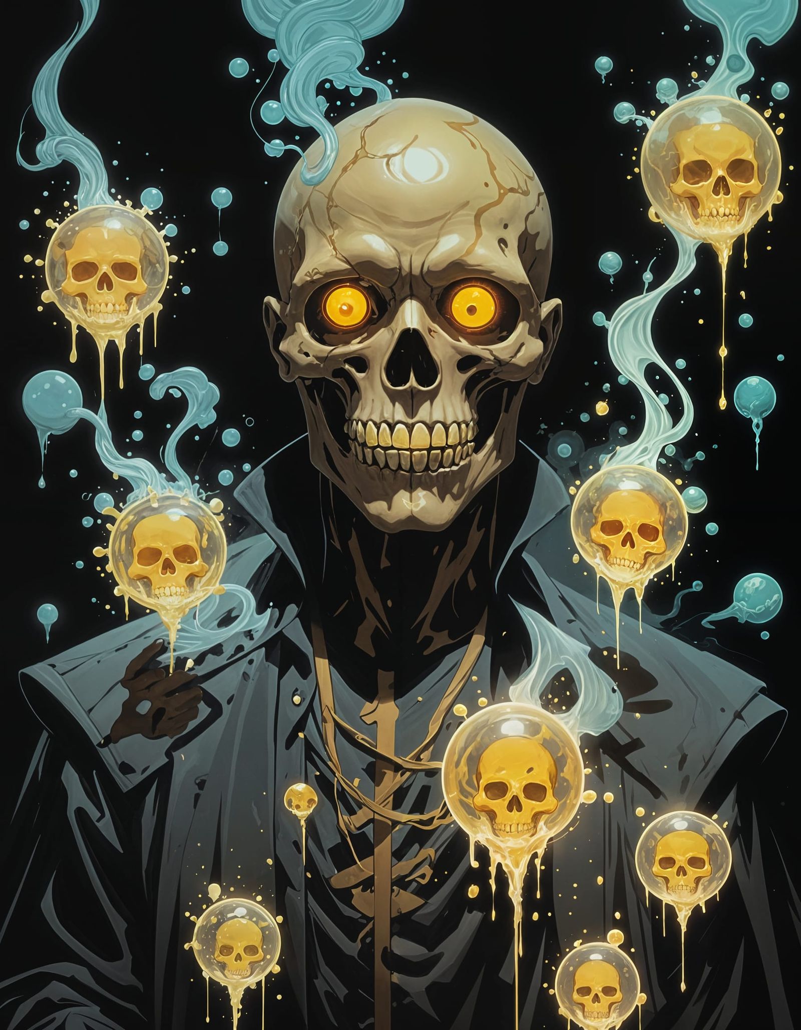 Ethereal Skull Monster Casting Plague Spell in Comic Style