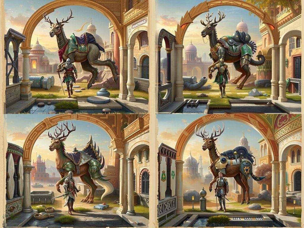 Armored Knight and Hybrid Mount in Arabian Setting