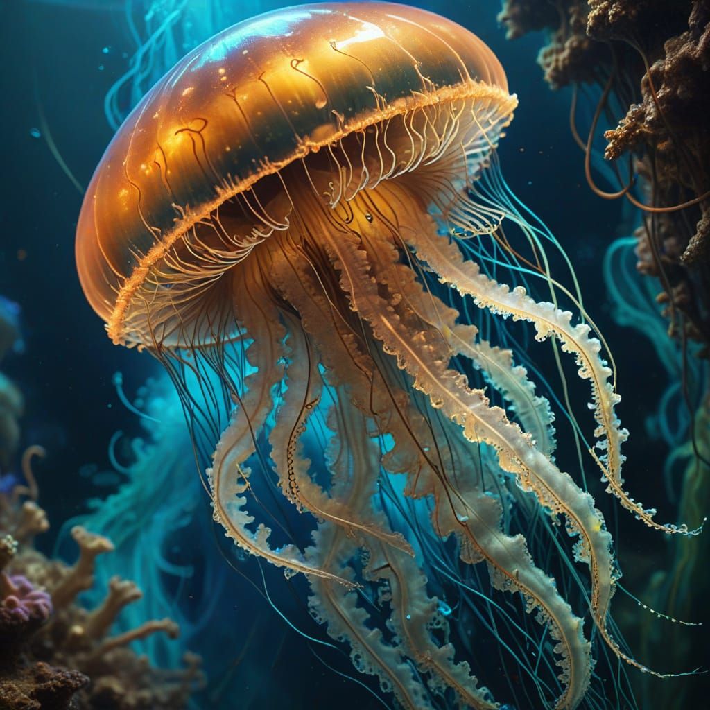 Bioluminescent Jellyfish Glides Through Deep-Sea Trench