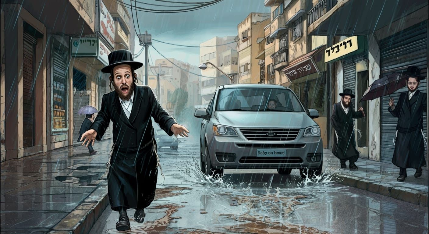 Splash on Rainy Street, Realistic Comic Art