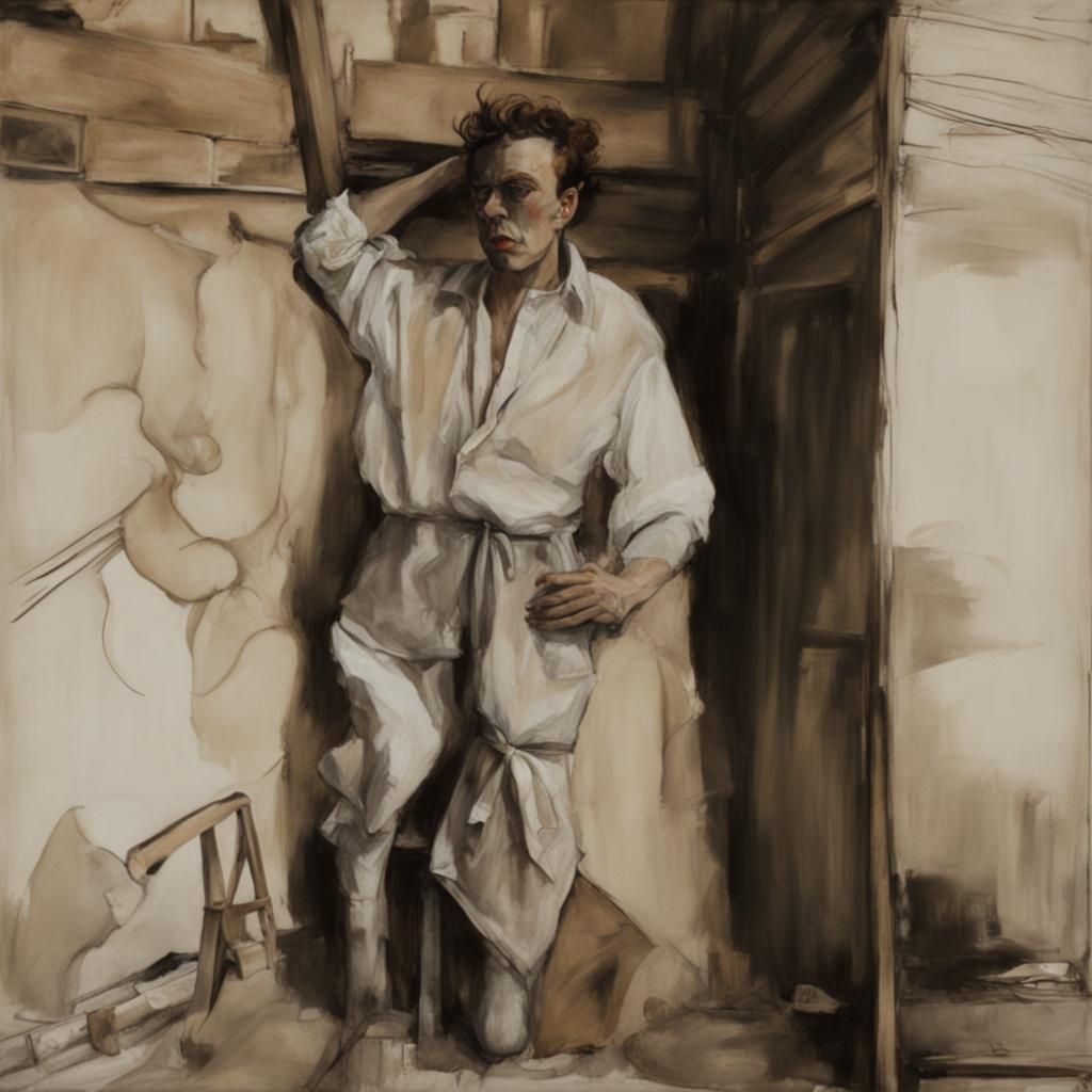 Satyr Depicted in Egon Schiele Style