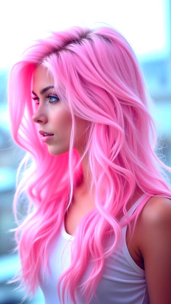 Romantic Portrait of a Young Woman with Pastel Pink Hair